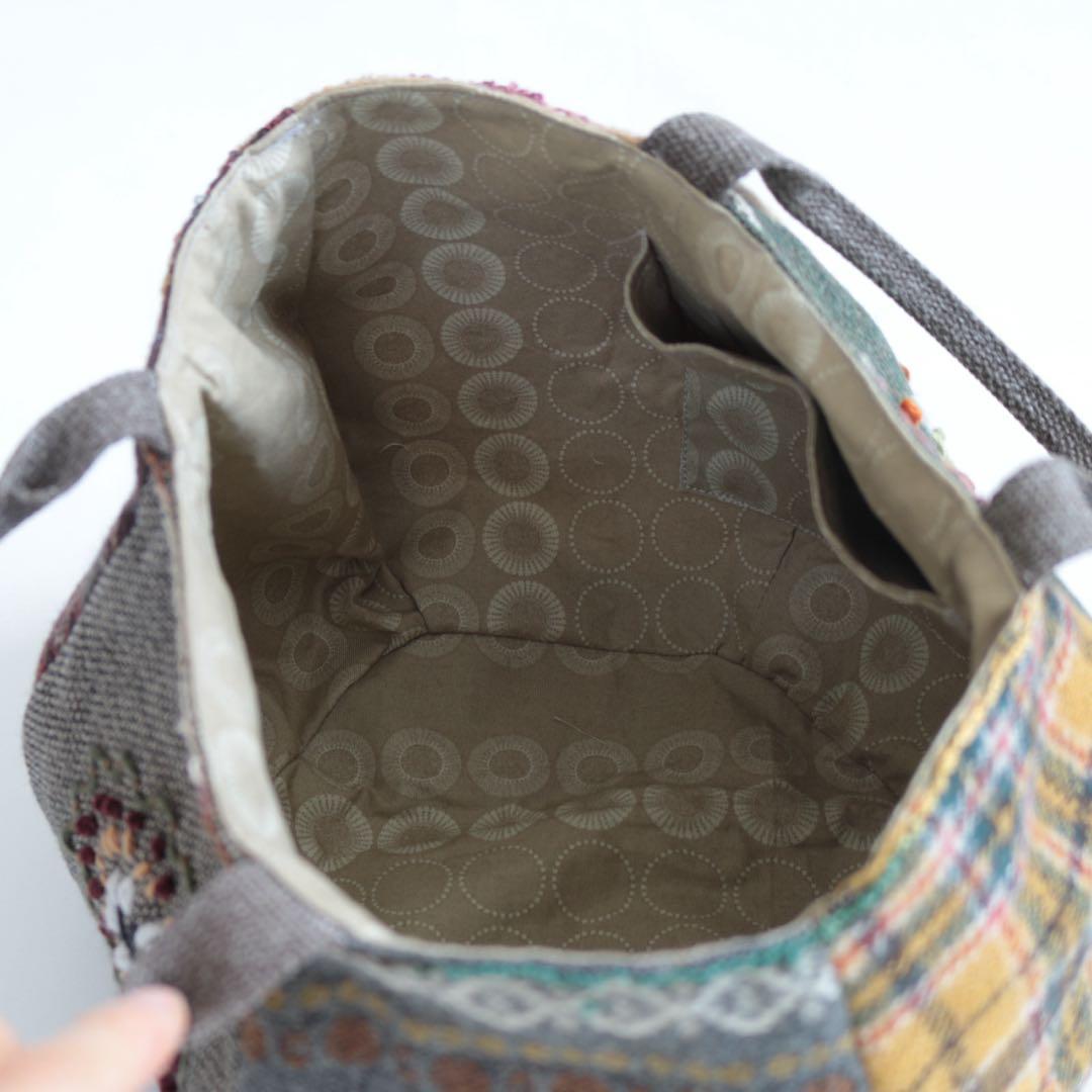 ハンドメイド パッチワーク ウール 刺繍 バッグ