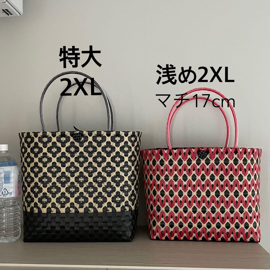 レトロポップ　プラカゴ　花柄 レッドxオレンジ　2XL 特大サイズ　A4収納可