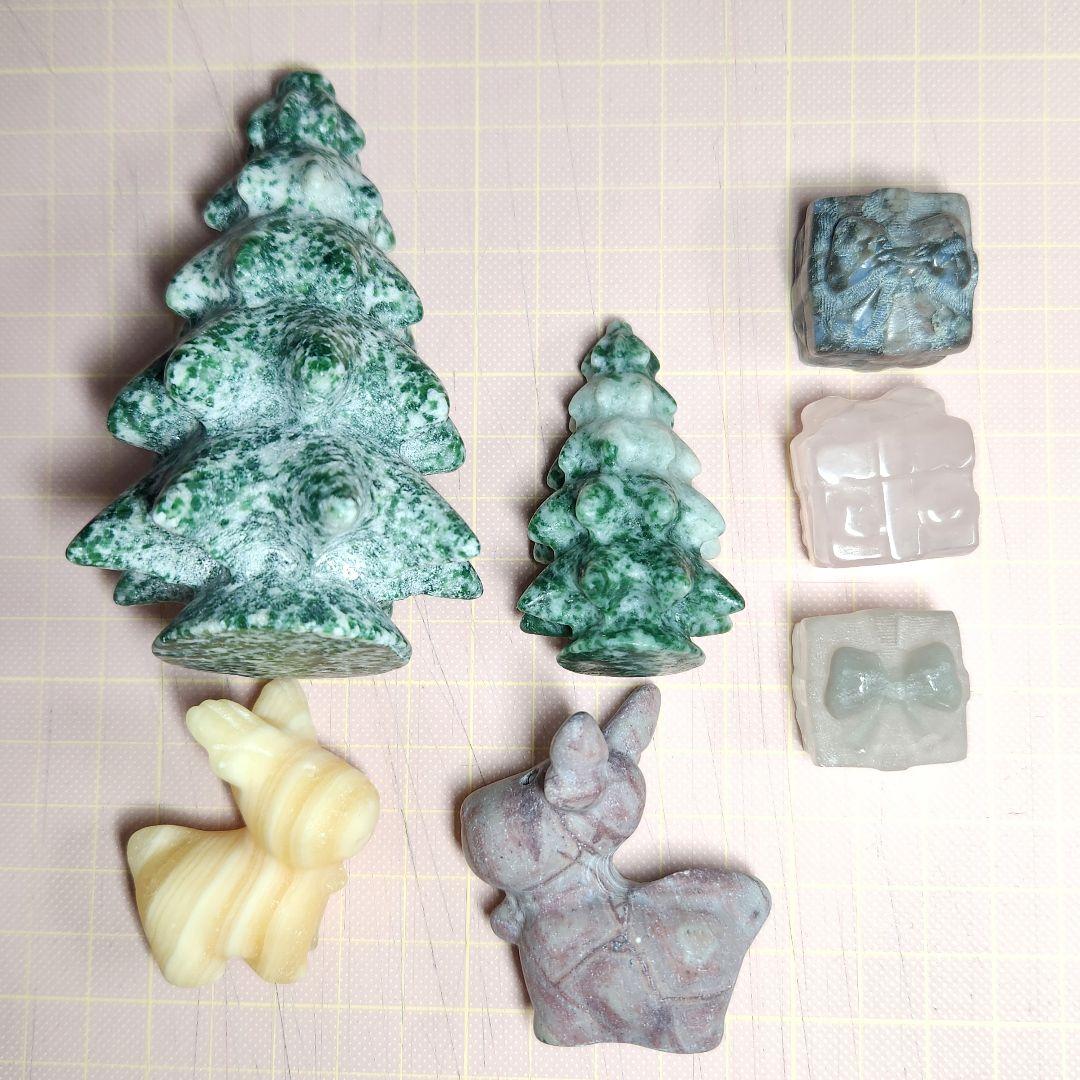 天然石【新品】クリスマス置物セット ツリー&トナカイ&プレゼントBOX★合計７点