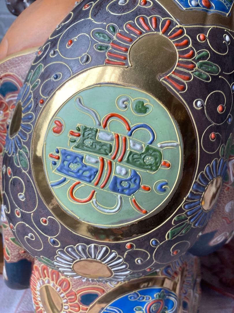九谷焼 布袋尊 金彩 色絵 布袋像 特大約45cm 美品陶器製 骨董品七福神