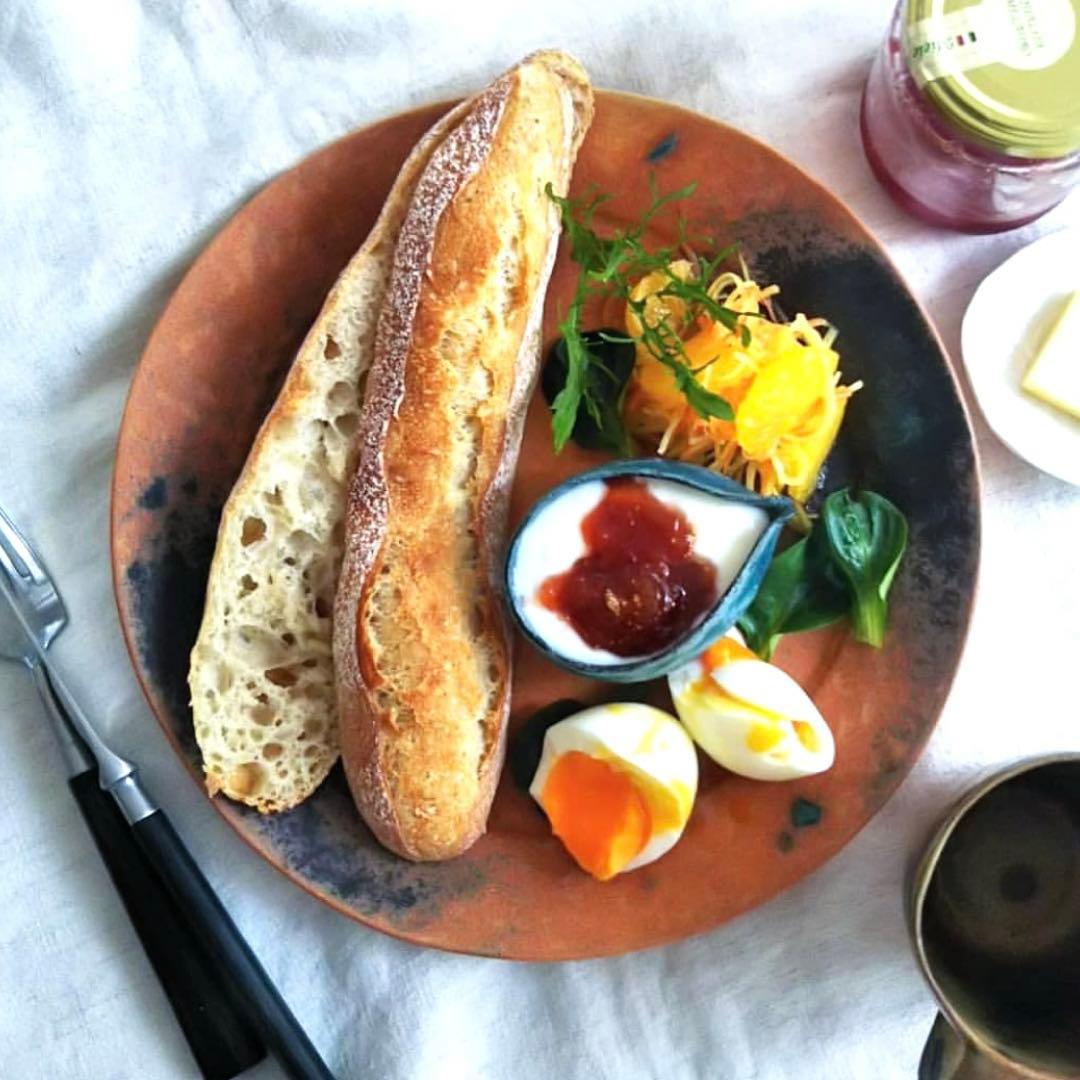 藤本洋子　Aオレンジターコイズブルー　大皿　作家もの　手びねり　プレート　貴重