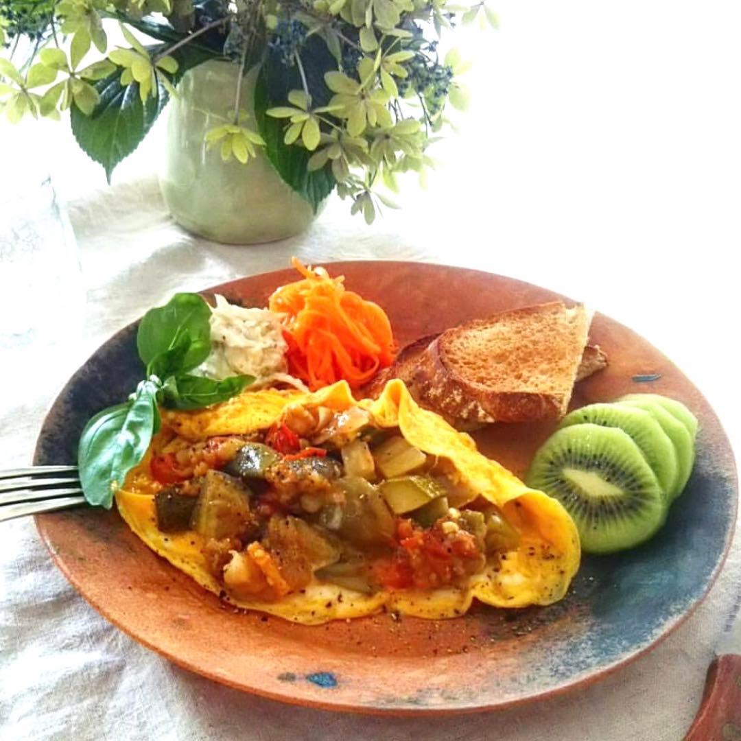 藤本洋子　Aオレンジターコイズブルー　大皿　作家もの　手びねり　プレート　貴重