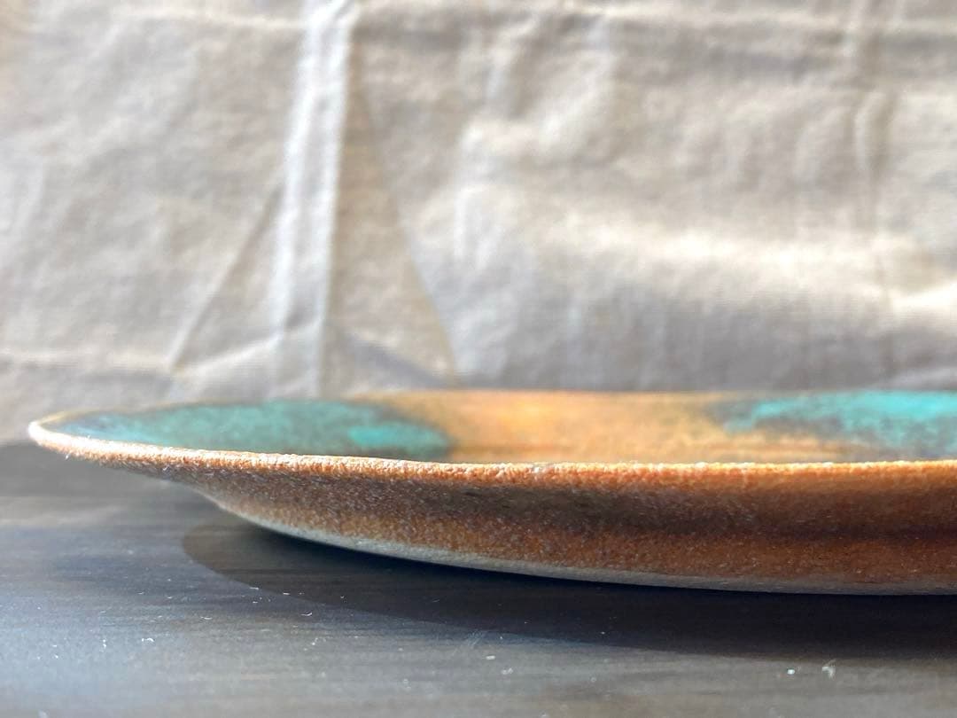 藤本洋子　Aオレンジターコイズブルー　大皿　作家もの　手びねり　プレート　貴重