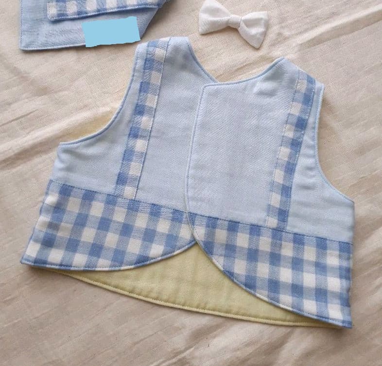 送料無料！チェックのベストスタイ(ベージュ)&お好みリボン