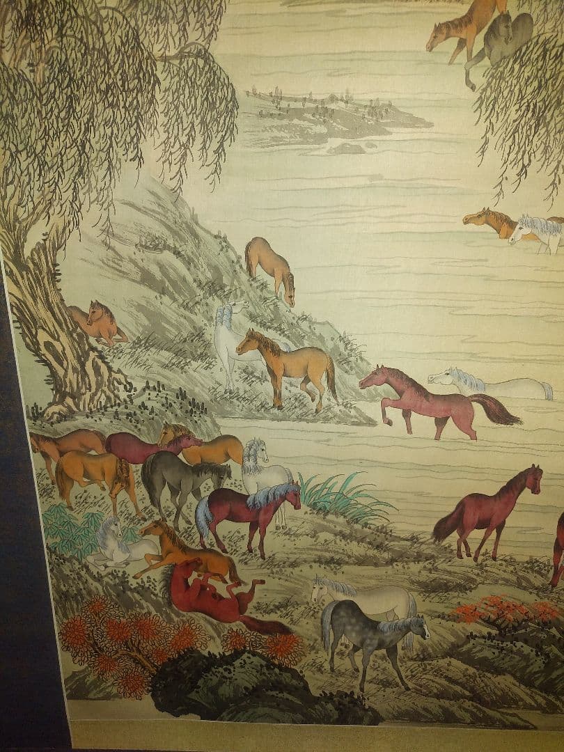 百駿画 高級掛軸 自然風景