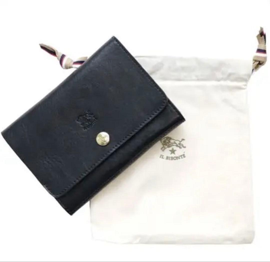 イルビゾンテ IL BISONTE 二つ折り財布　黒 収納袋付き