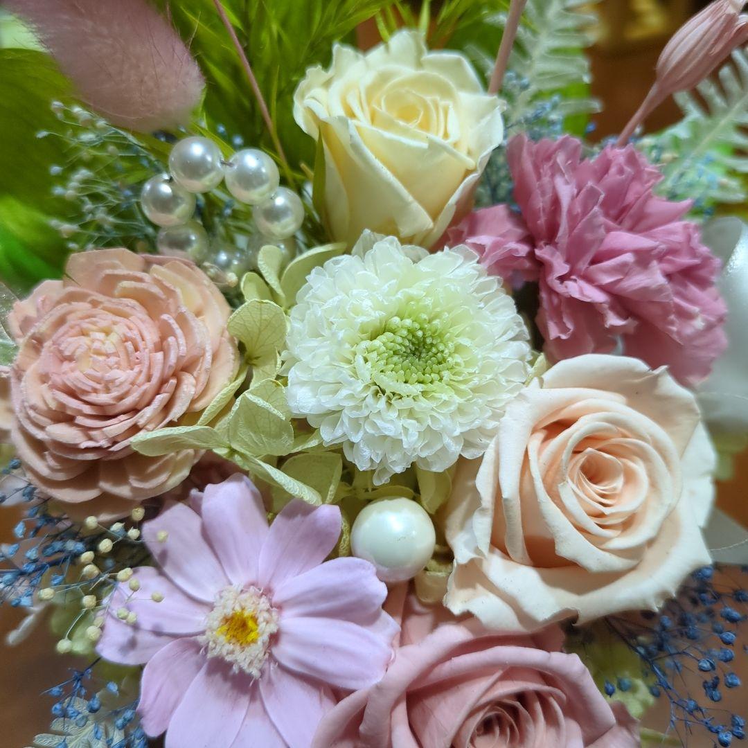 プリザーブドフラワー❁仏花❁　❁お供えの花❁　ピンク系　花器付一対