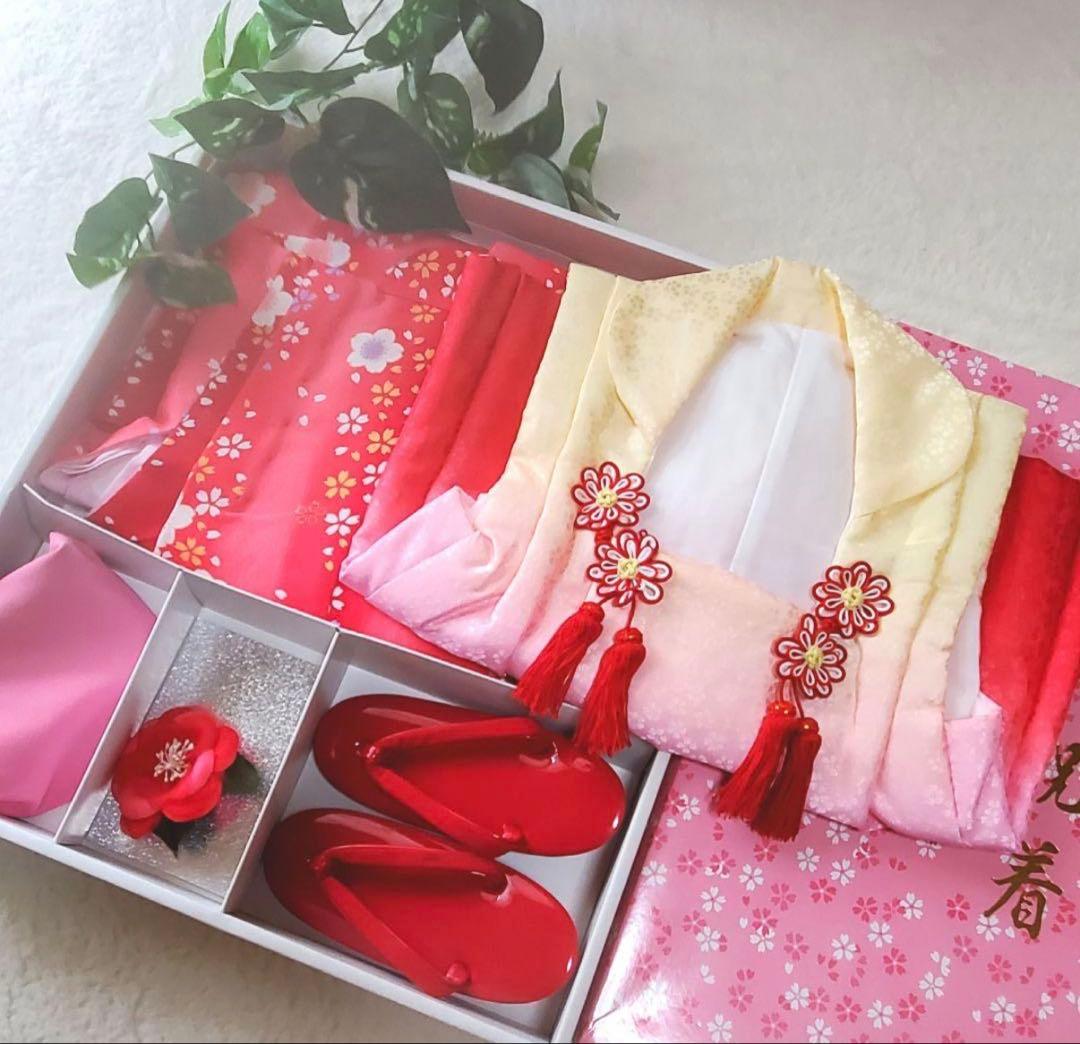 七五三 着物セット 花柄 お布施 赤 レッド ピンク 可愛い 女の子