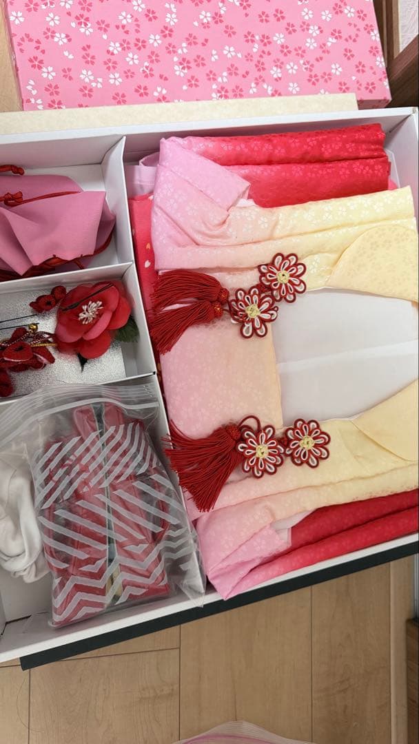 七五三 着物セット 花柄 お布施 赤 レッド ピンク 可愛い 女の子