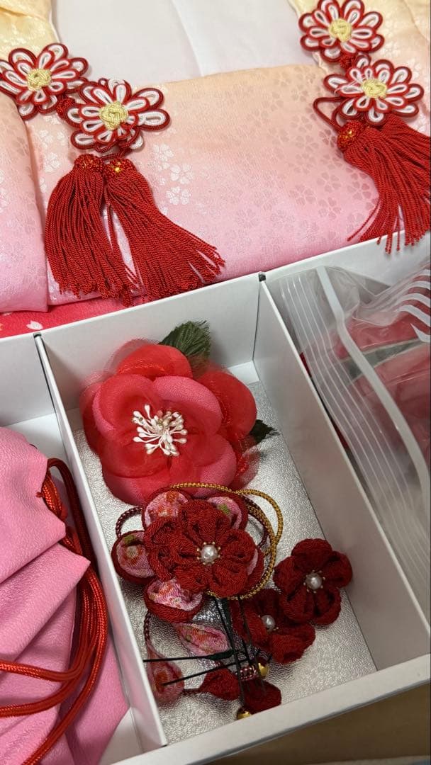 七五三 着物セット 花柄 お布施 赤 レッド ピンク 可愛い 女の子