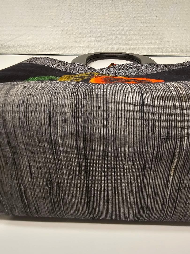 正絹名古屋帯リメイク 持ち手ウッド バッグ㊾