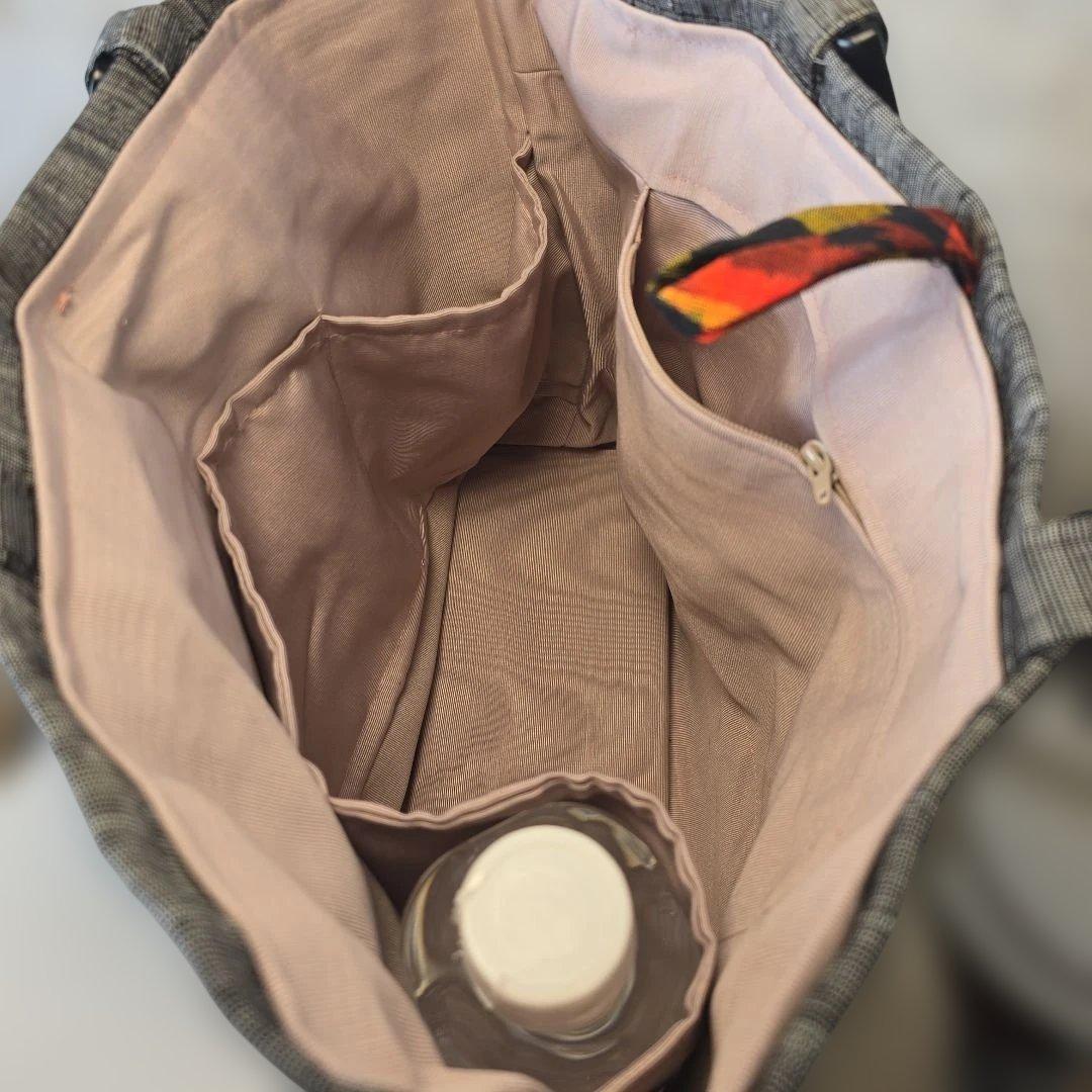 正絹名古屋帯リメイク 持ち手ウッド バッグ㊾