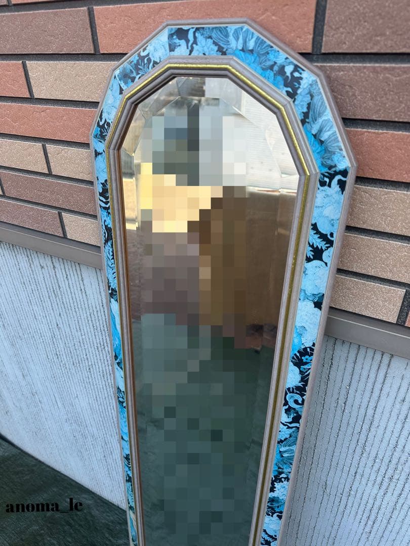 6001【ウォールミラー】イタリア　木製　彫刻　ベベル鏡　アンティークヴィンテー