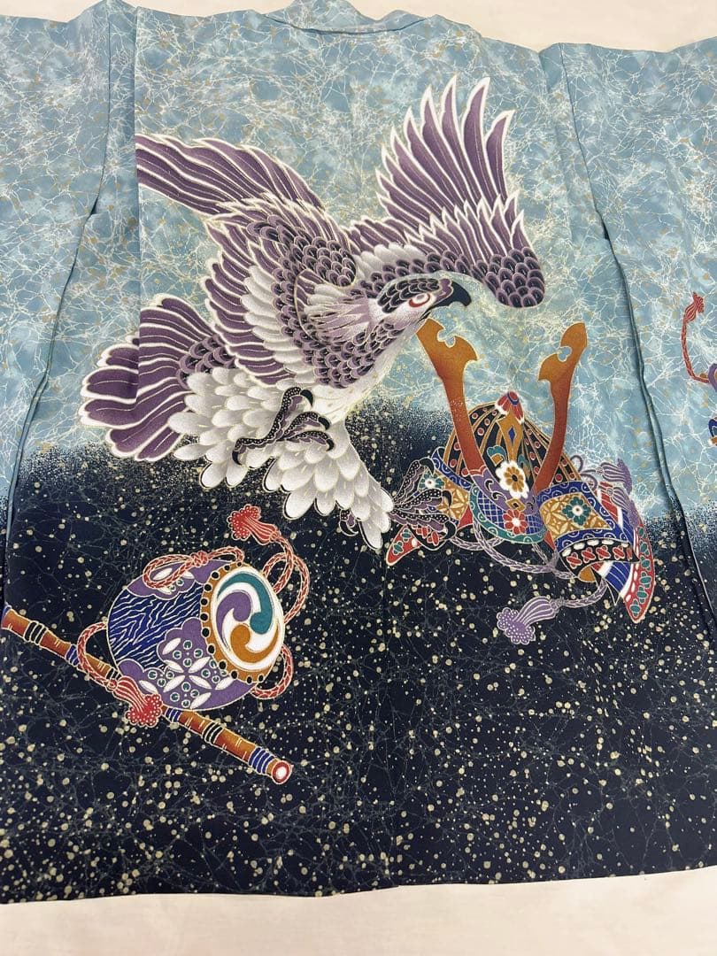 (七五三)5歳の男の子、水色と黒のグラデーションが美しい羽織は(6417)3点