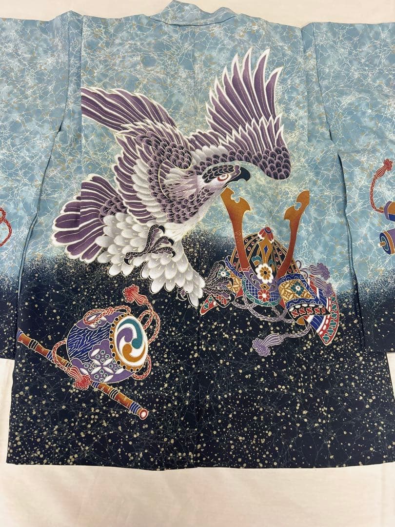 (七五三)5歳の男の子、水色と黒のグラデーションが美しい羽織は(6417)3点