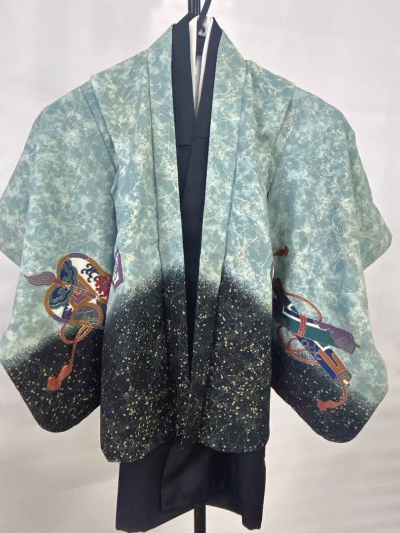 (七五三)5歳の男の子、水色と黒のグラデーションが美しい羽織は(6417)3点