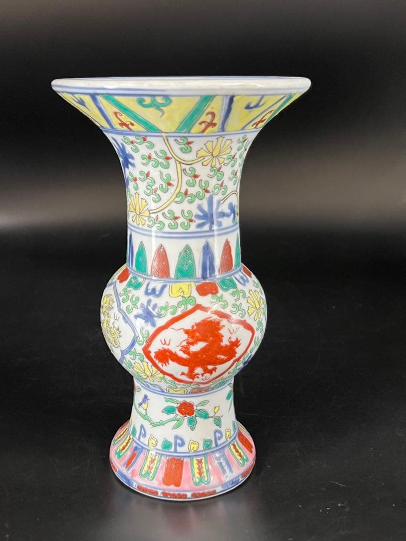 中国古美術　五彩龍紋染付花瓶【大明萬歷年製】在銘F-0