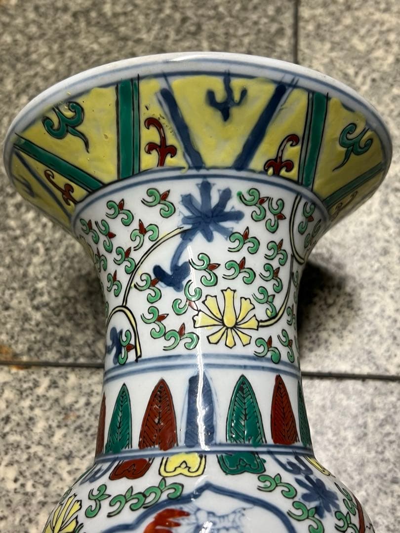 中国古美術　五彩龍紋染付花瓶【大明萬歷年製】在銘F-0