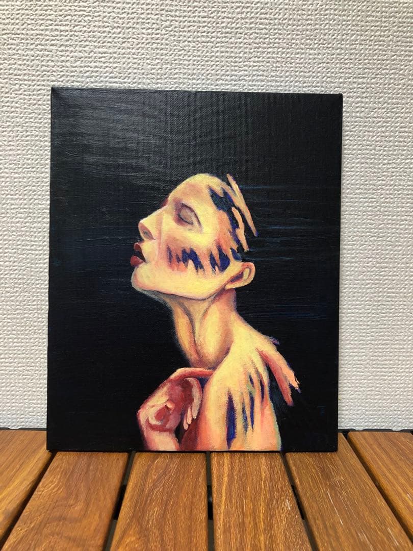 【原画・複製なし】女性の肖像 アクリル画 中型　F3号　欠けてなおも、輝く