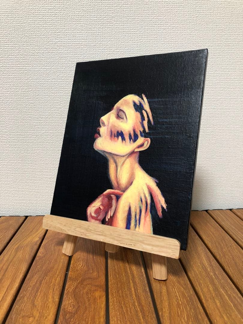 【原画・複製なし】女性の肖像 アクリル画 中型　F3号　欠けてなおも、輝く