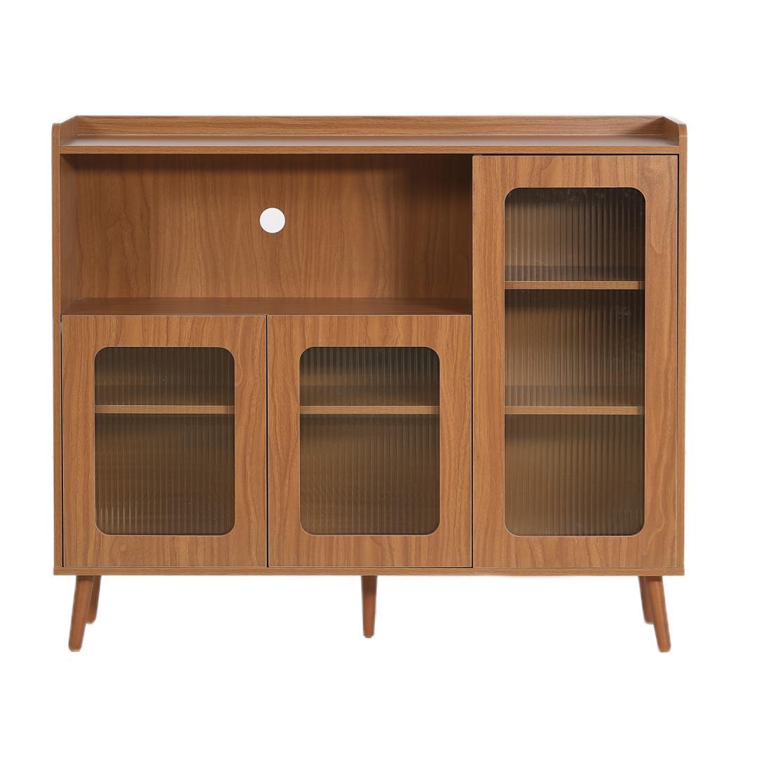 タイムセール！新作のキャビネット　扉付き　食器棚　木目調　BROWN