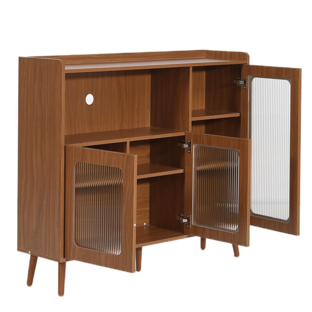 タイムセール！新作のキャビネット　扉付き　食器棚　木目調　BROWN