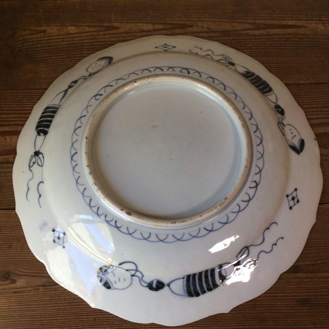 No4177古伊万里　赤絵金彩花鳥文　輪花大皿　直径40.5cm 飾皿　送料無料