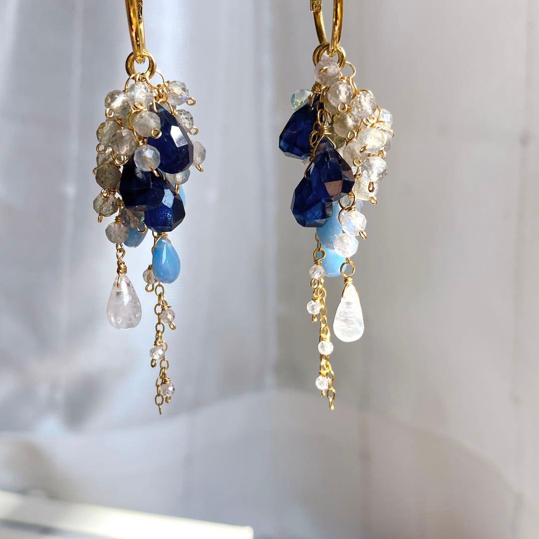 白妙◆サファイア×ラブラドライト/オパール×ホワイトトパーズ フープピアス