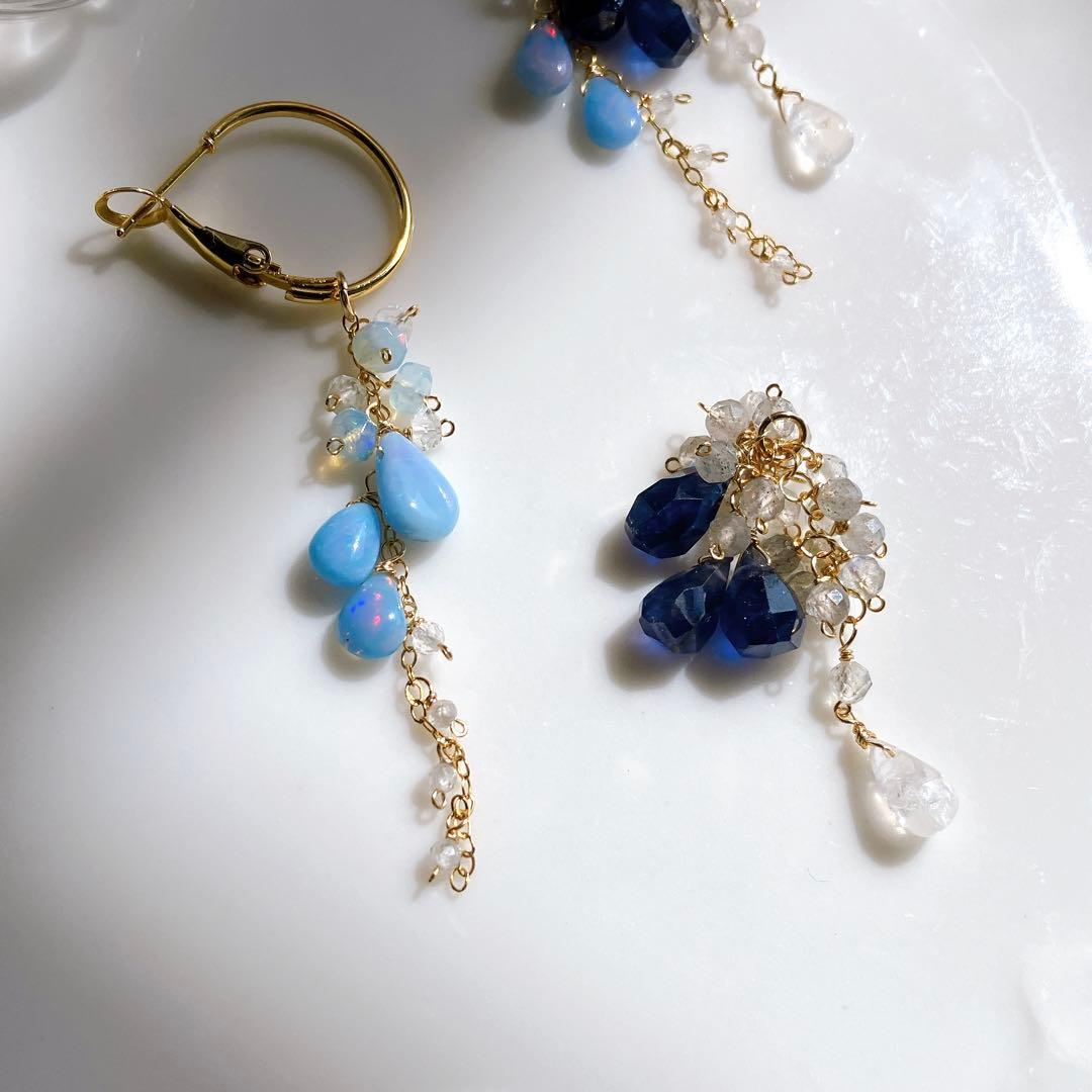 白妙◆サファイア×ラブラドライト/オパール×ホワイトトパーズ フープピアス