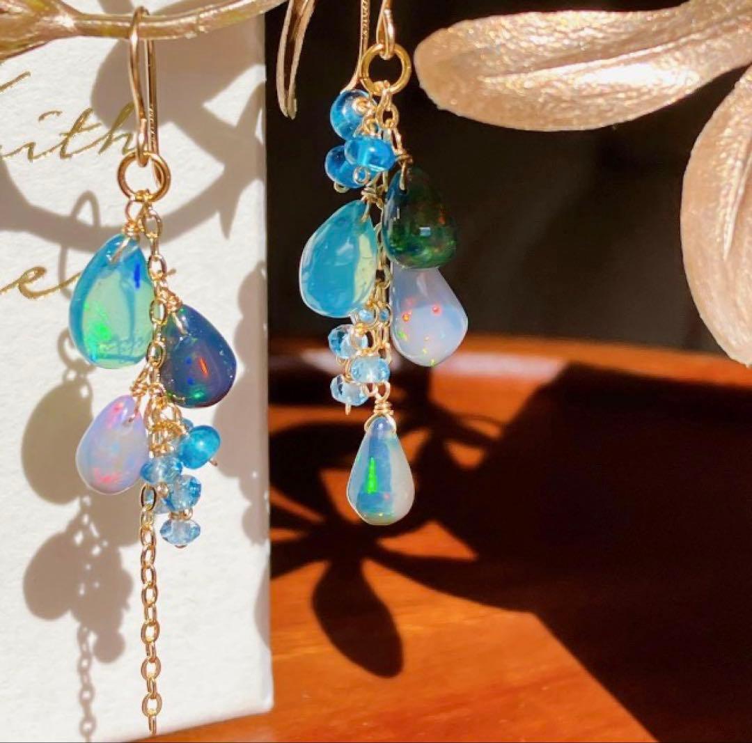 白妙◆サファイア×ラブラドライト/オパール×ホワイトトパーズ フープピアス