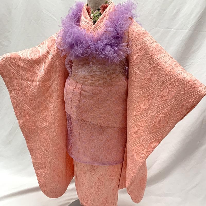 512ag71□七五三 三歳 女児 着物&被布エプロン 立涌文□状態良好