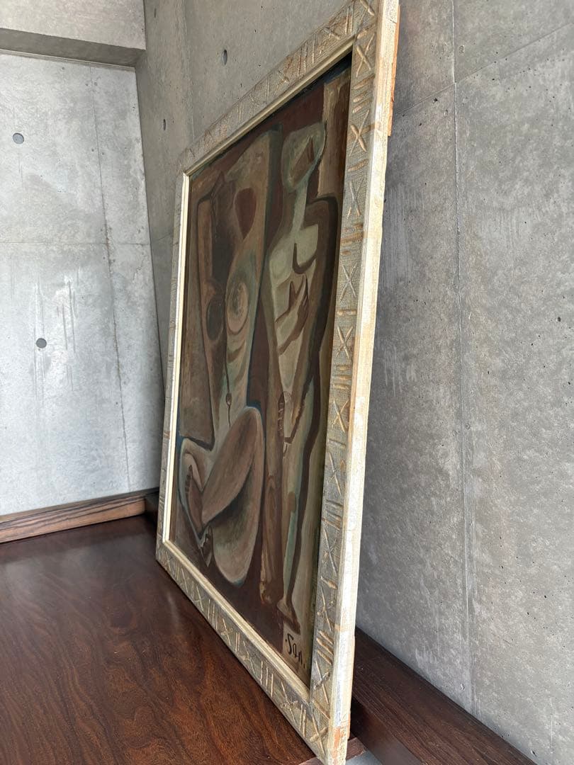 ✴︎着払い✴︎ 竹中三郎油絵「Double pose」額付　大きな絵　出品作品