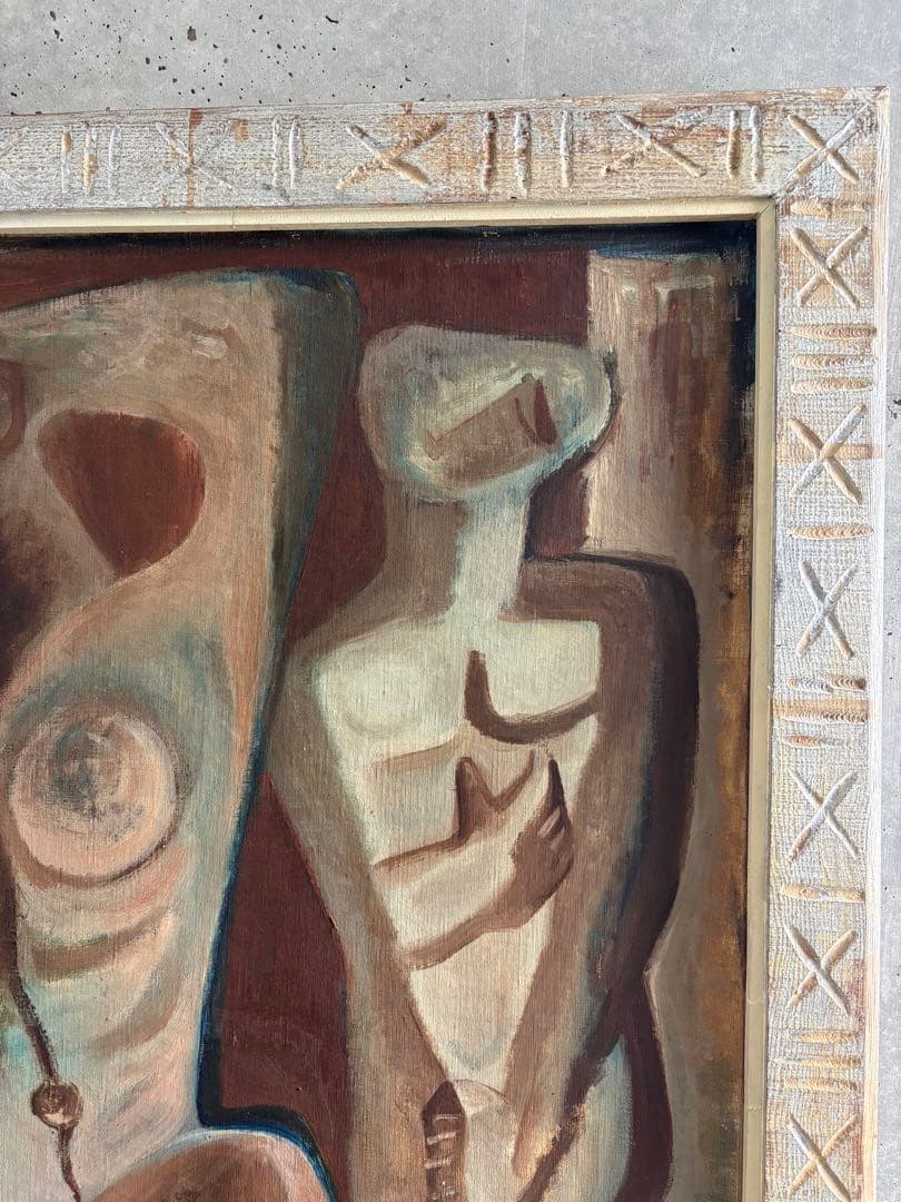 ✴︎着払い✴︎ 竹中三郎油絵「Double pose」額付　大きな絵　出品作品