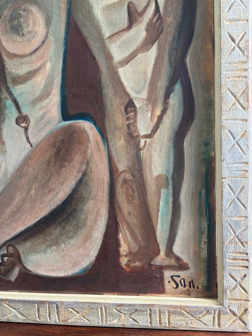 ✴︎着払い✴︎ 竹中三郎油絵「Double pose」額付　大きな絵　出品作品