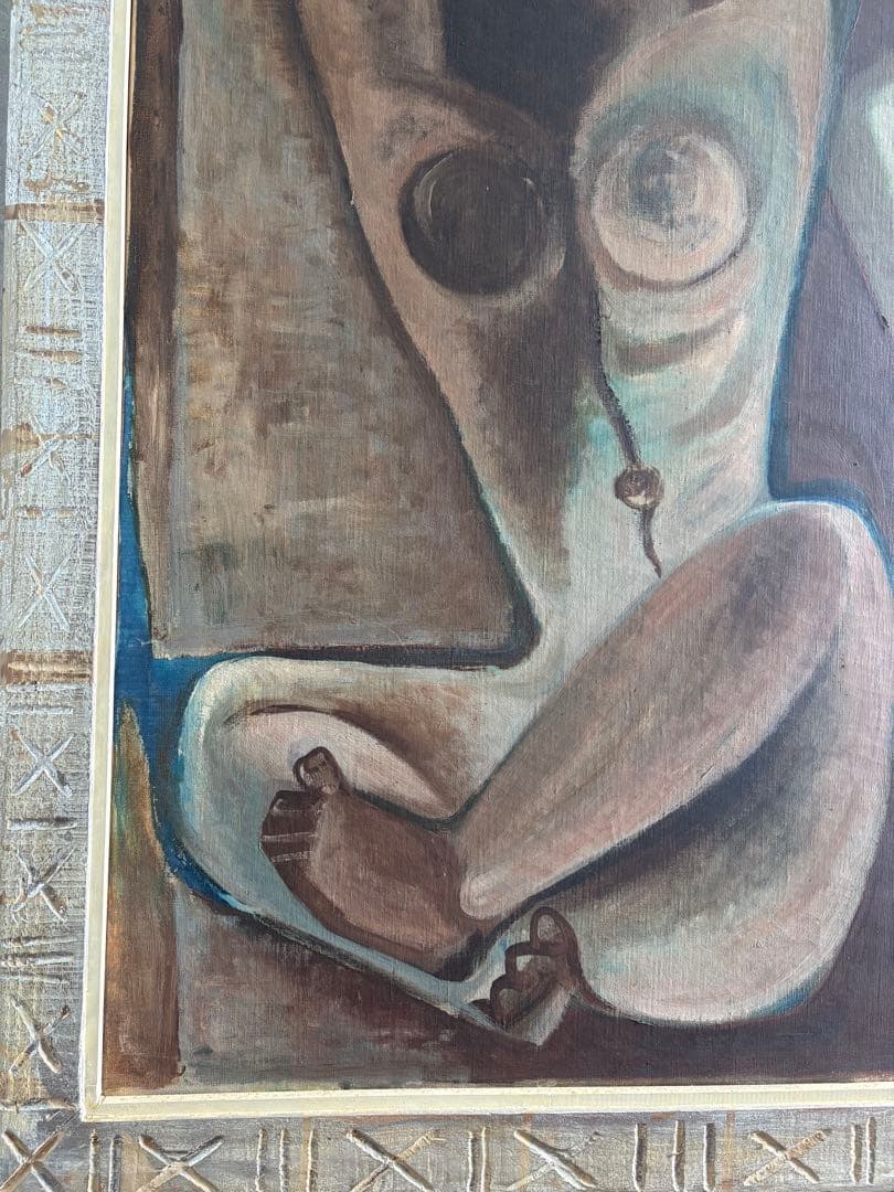 ✴︎着払い✴︎ 竹中三郎油絵「Double pose」額付　大きな絵　出品作品