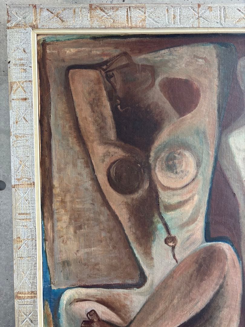 ✴︎着払い✴︎ 竹中三郎油絵「Double pose」額付　大きな絵　出品作品