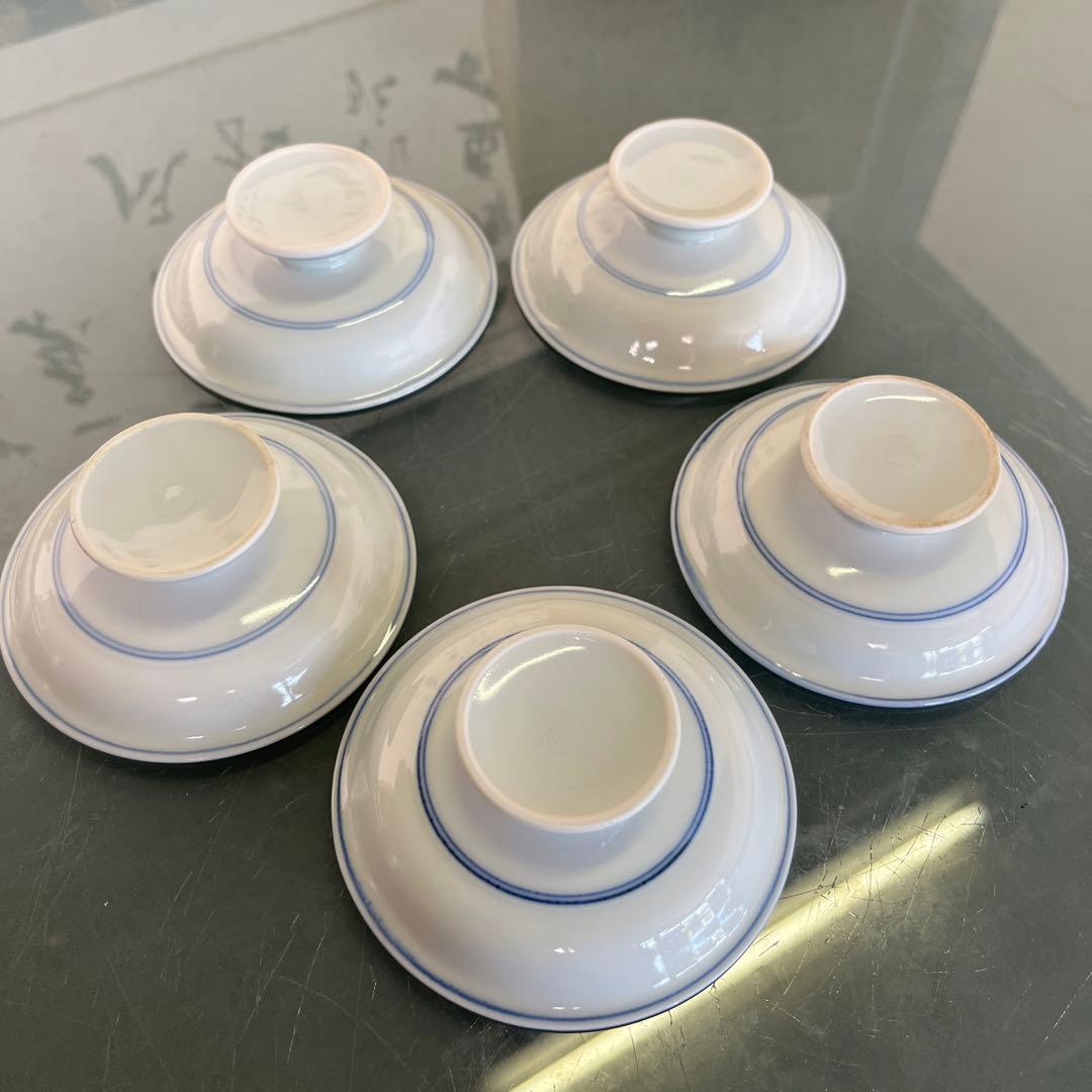 清水焼　加藤雲泉　青華間取花文　突出皿5枚（D）