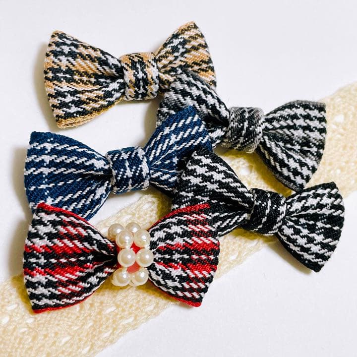 【チェックリボン】ベビーヘアクリップ ヘアゴム