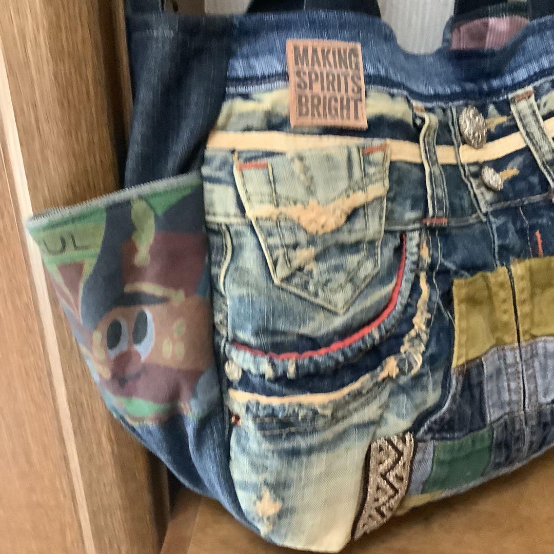 ハンドメイド　リメイクデニム　トートバッグ　肩掛け可能　 L L