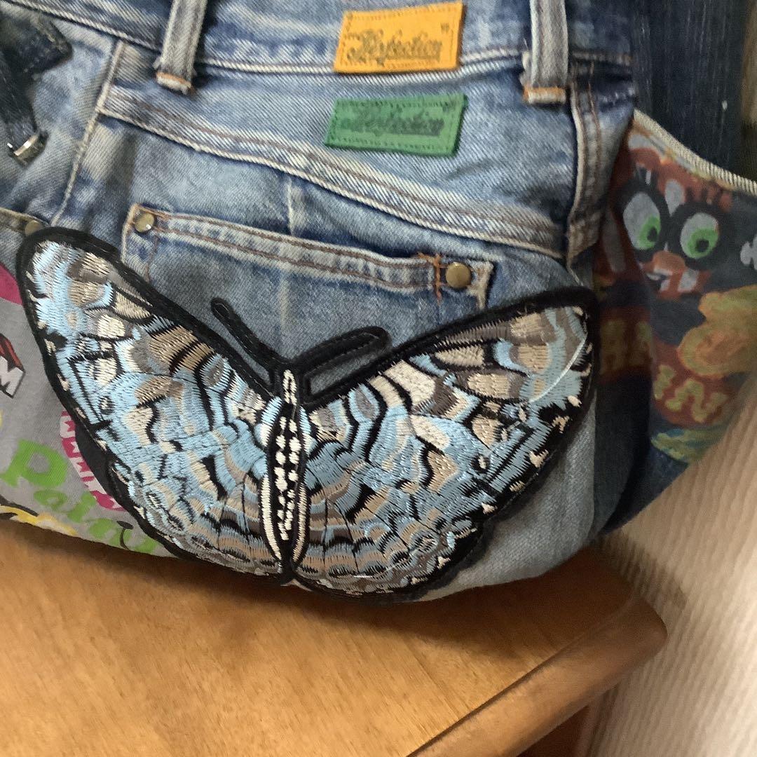 ハンドメイド　リメイクデニム　トートバッグ　肩掛け可能　 L L