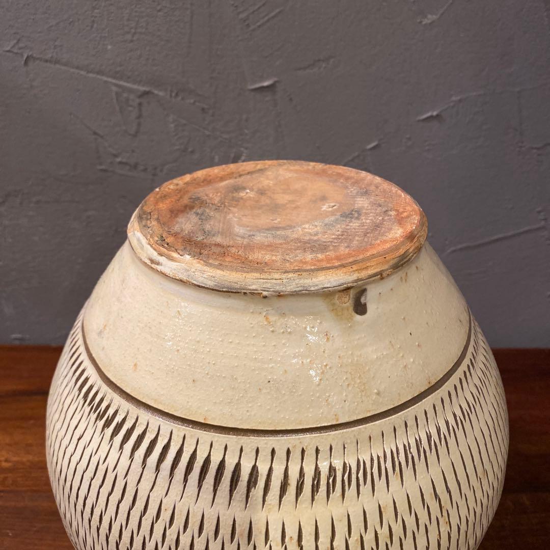 時代物 小鹿田焼 飛び鉋 花器 壺 フラワーベース アート 骨董品 アンティーク