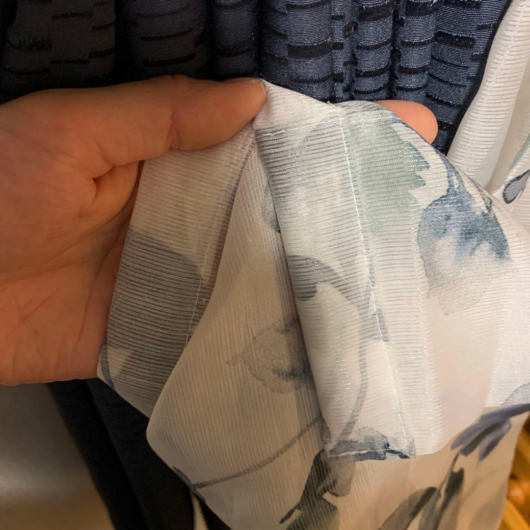 ニトリ　カーテン　ネイビー　レースカーテン　セット　花柄　紺色　ホワイト　白