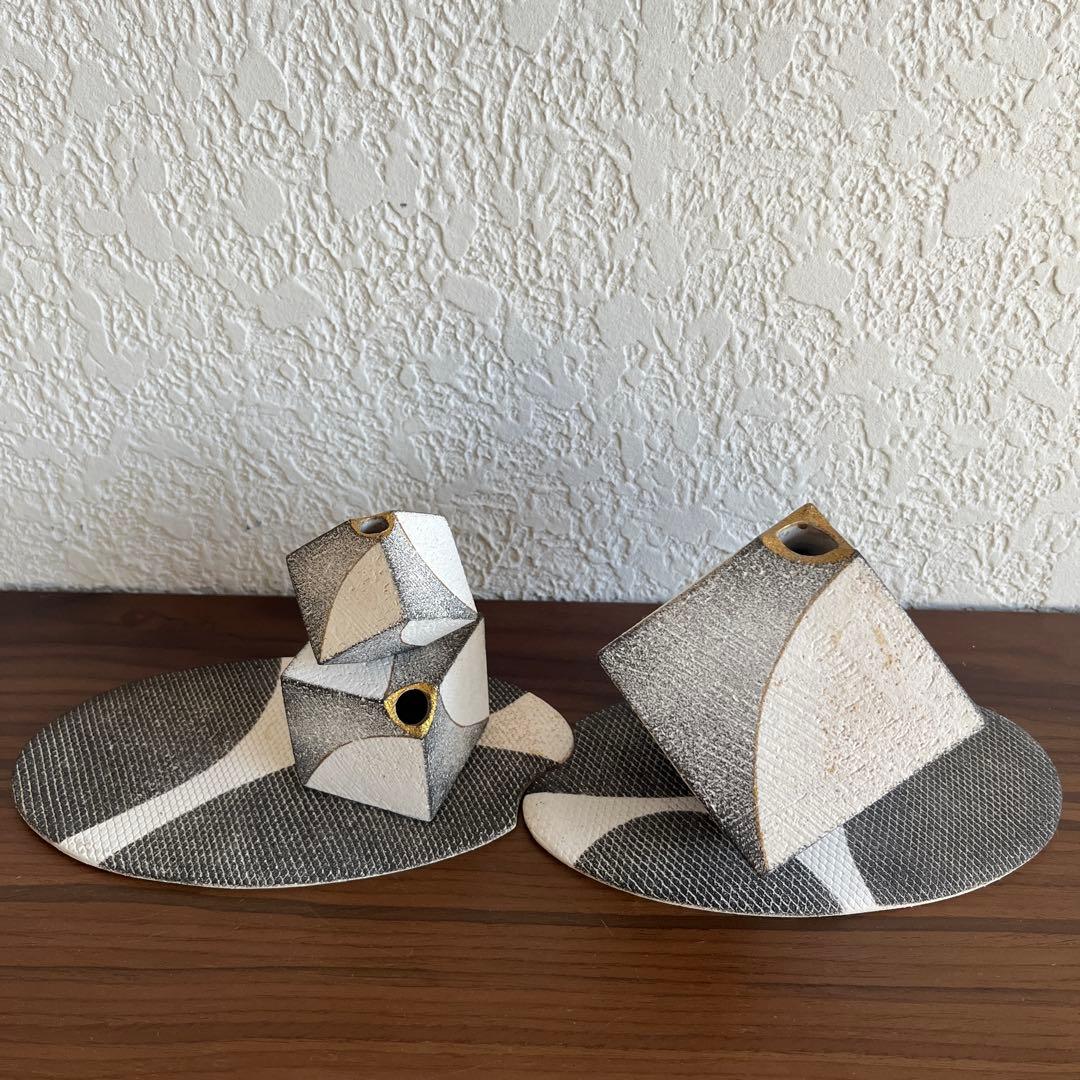 美品希少工芸品　満山　変形デザインの花器セット