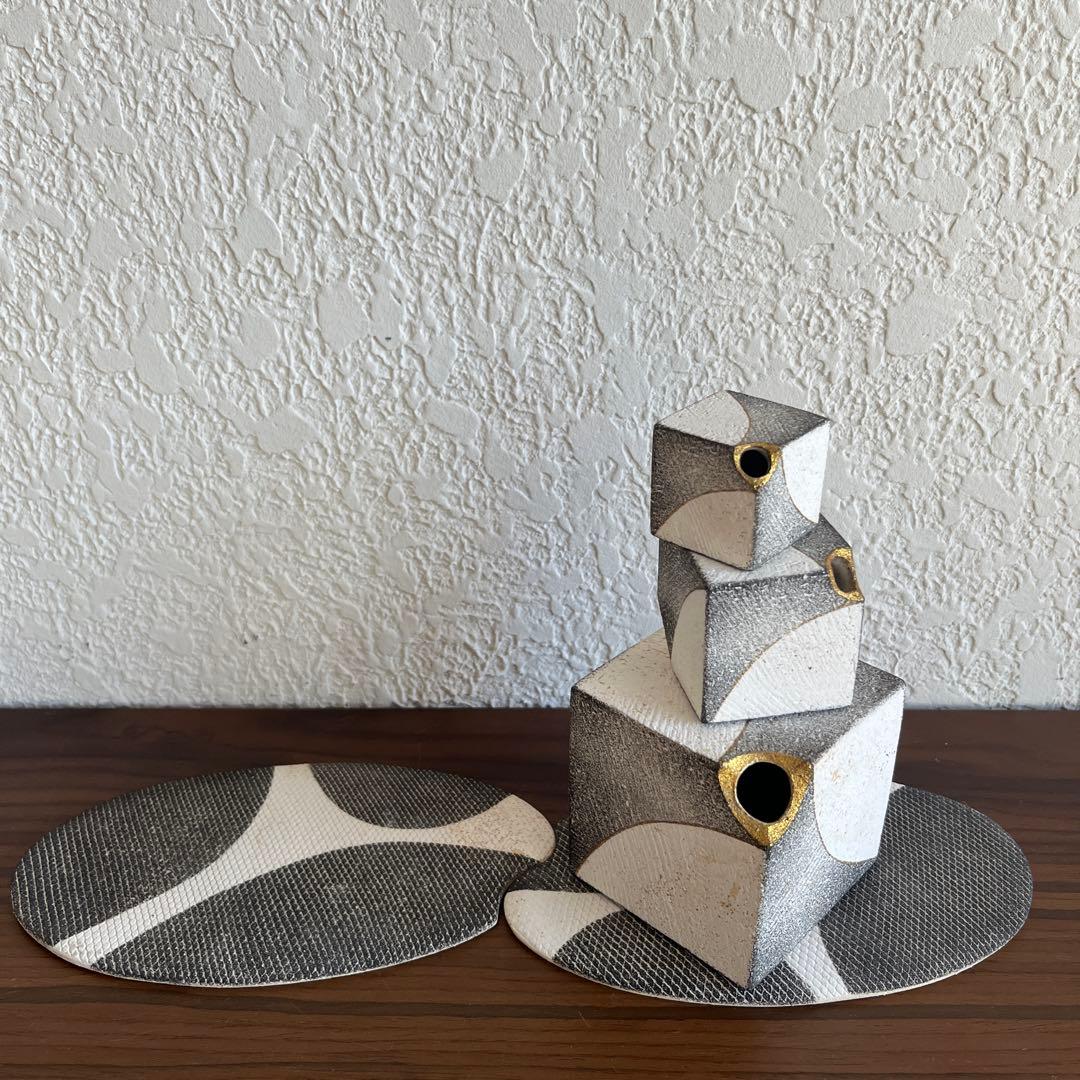美品希少工芸品　満山　変形デザインの花器セット