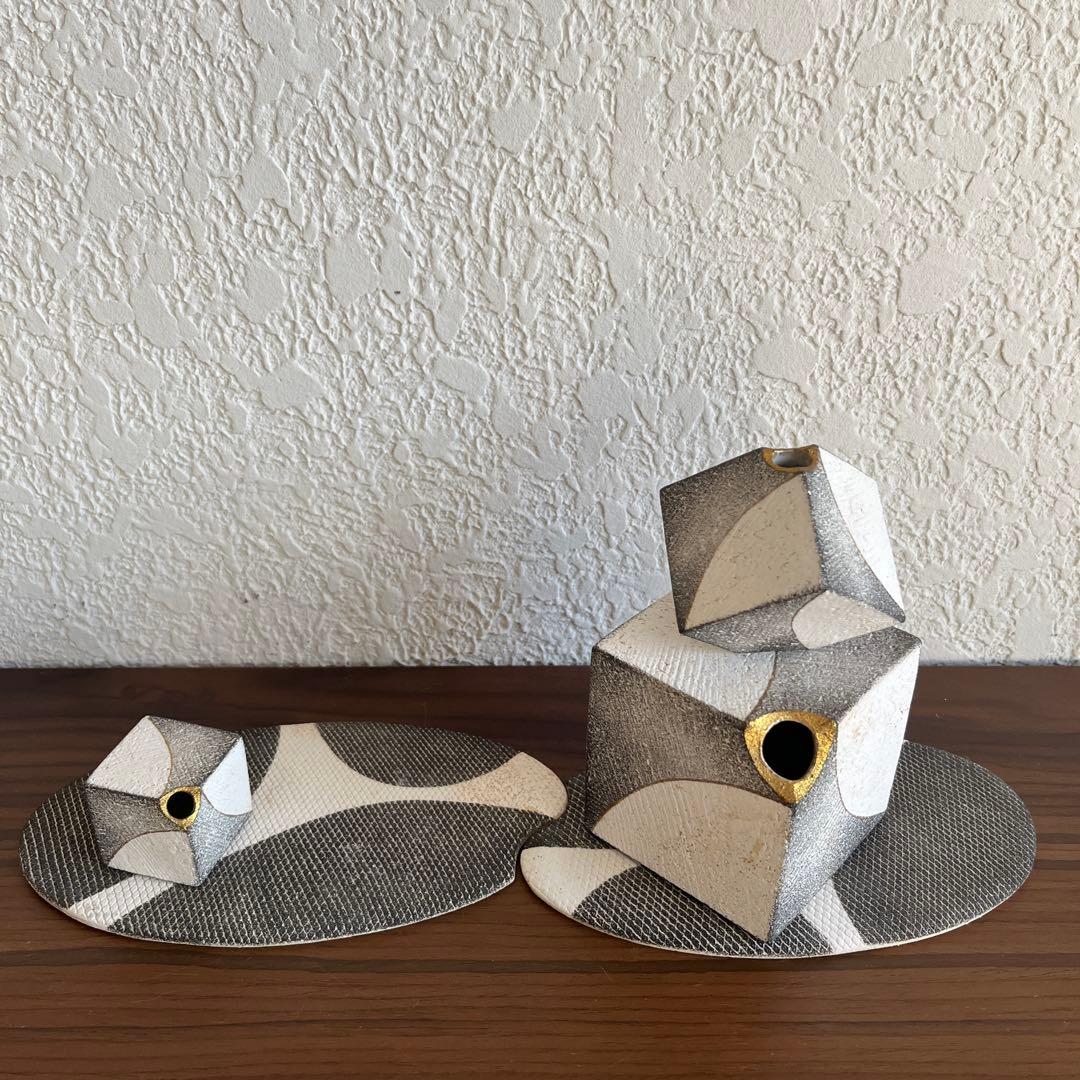 美品希少工芸品　満山　変形デザインの花器セット