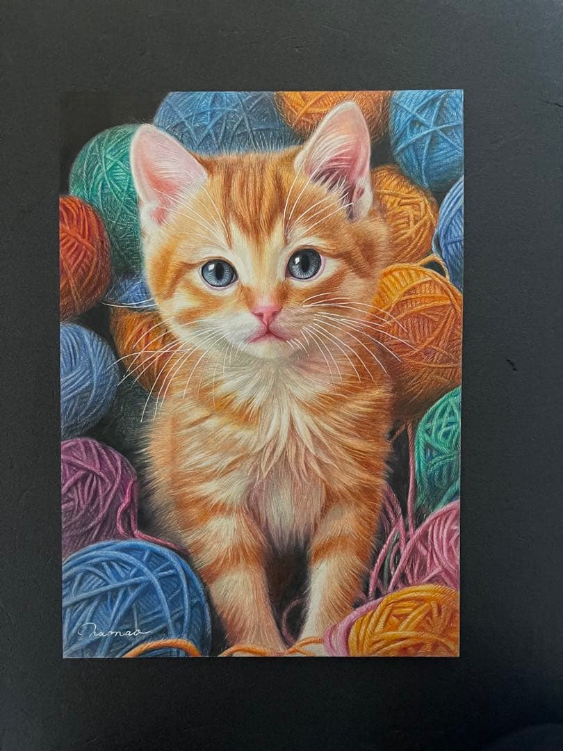 色鉛筆画A4 仔猫 茶トラ