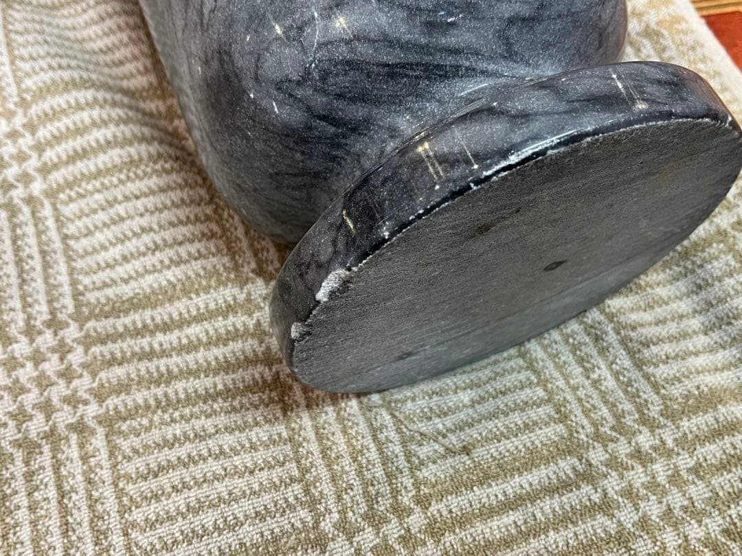 【中古品】大理石 壺 花瓶 彫刻 山水画 骨董品 レトロ 古民具 工芸品