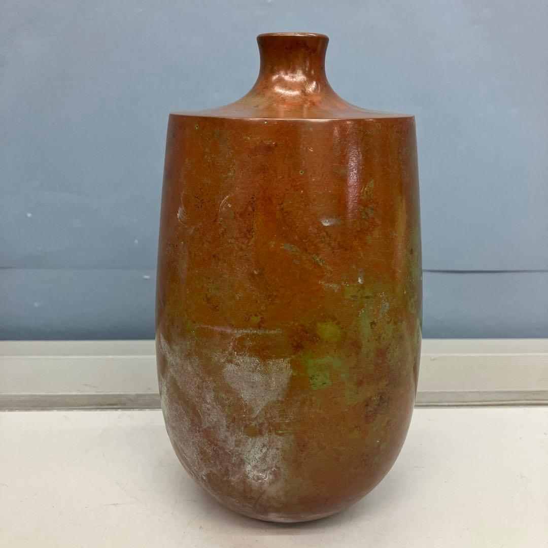 4F【名工 蓮田修吾郎】青銅 花入 「花あかり」 鋳銅 花瓶 共箱 伝統工芸