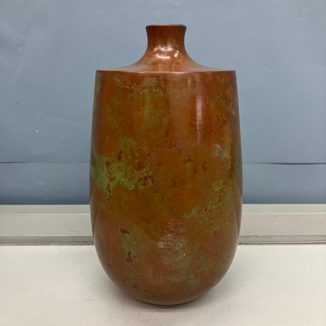 4F【名工 蓮田修吾郎】青銅 花入 「花あかり」 鋳銅 花瓶 共箱 伝統工芸