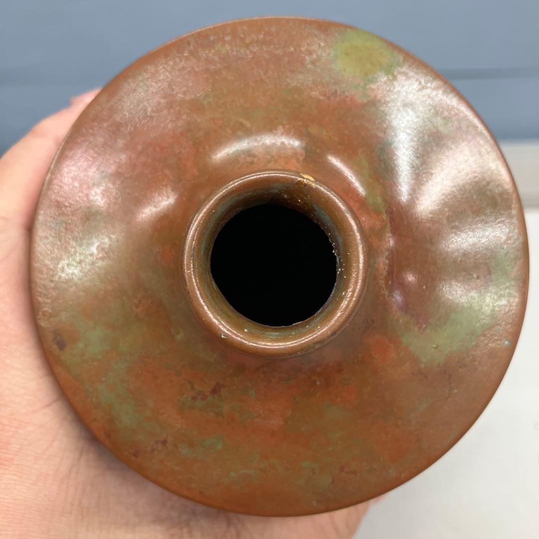 4F【名工 蓮田修吾郎】青銅 花入 「花あかり」 鋳銅 花瓶 共箱 伝統工芸